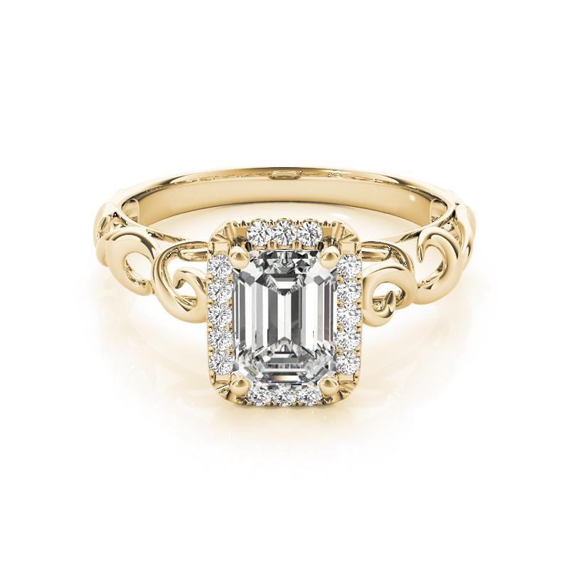 Taglio smeraldo GIA Certified 0.9 Carat Emerald Halo Ribbon Cathedral Diamond Ring in vendita