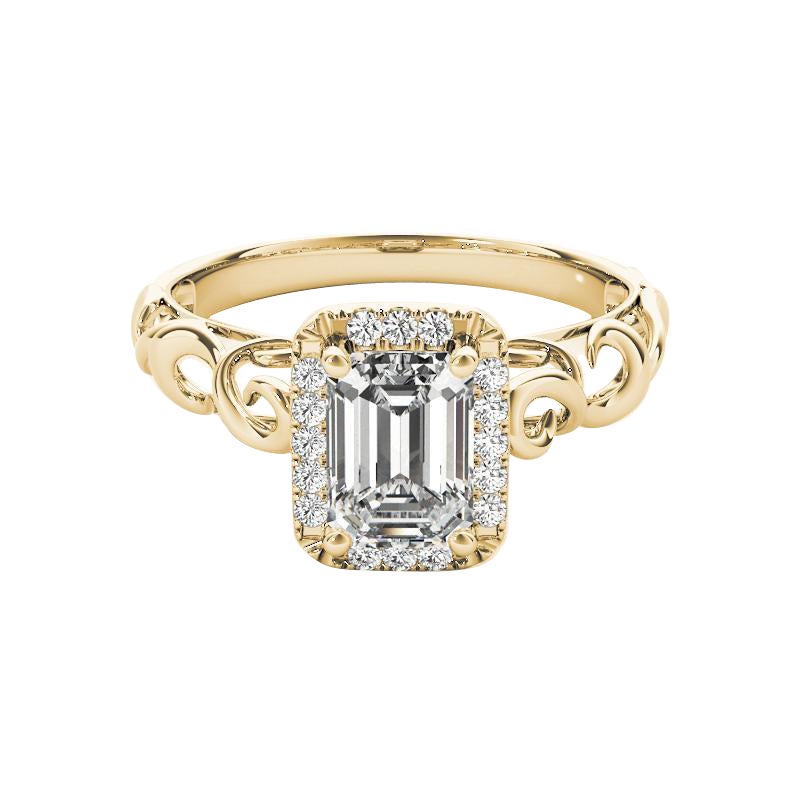GIA Certified 0.9 Carat Emerald Halo Ribbon Cathedral Diamond Ring in vendita