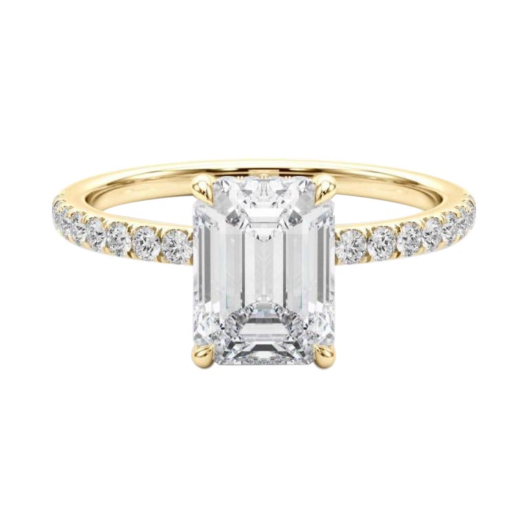 GIA Certified 0,9 Carat Emerald Hidden Halo Pave Anello con diamanti in oro giallo 18K