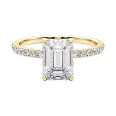 GIA Certified 0,9 Carat Emerald Hidden Halo Pave Anello con diamanti in oro giallo 18K