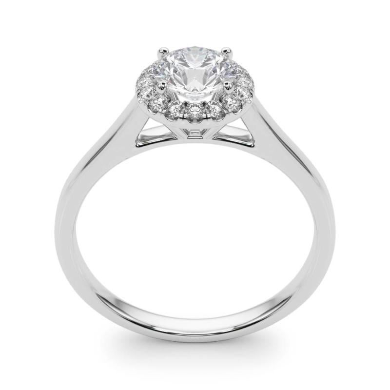 GIA Certificato 0,9 Carati aureola rotonda cattedrale  Anello con diamante In condizioni Nuovo in vendita a New York, NY
