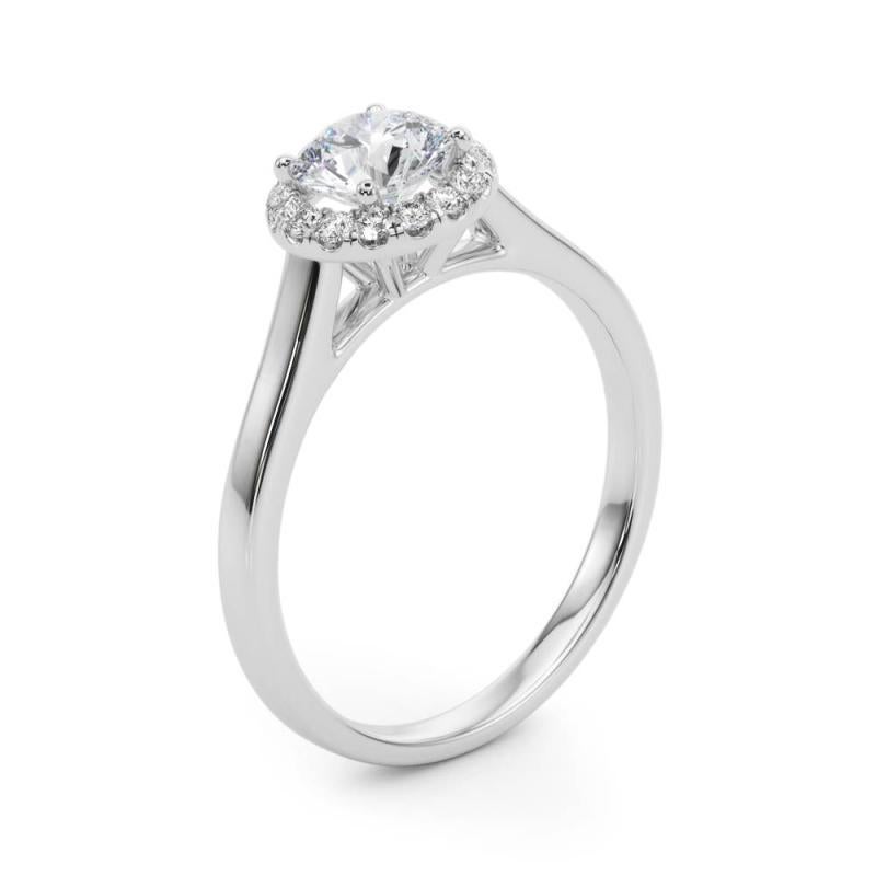 Donna GIA Certificato 0,9 Carati aureola rotonda cattedrale  Anello con diamante in vendita