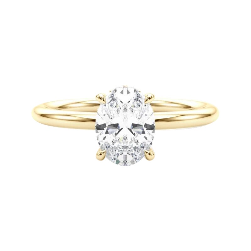 Anello con diamante ovale a forma di aureola nascosta in oro giallo 18 carati certificato GIA da 0,9 carati