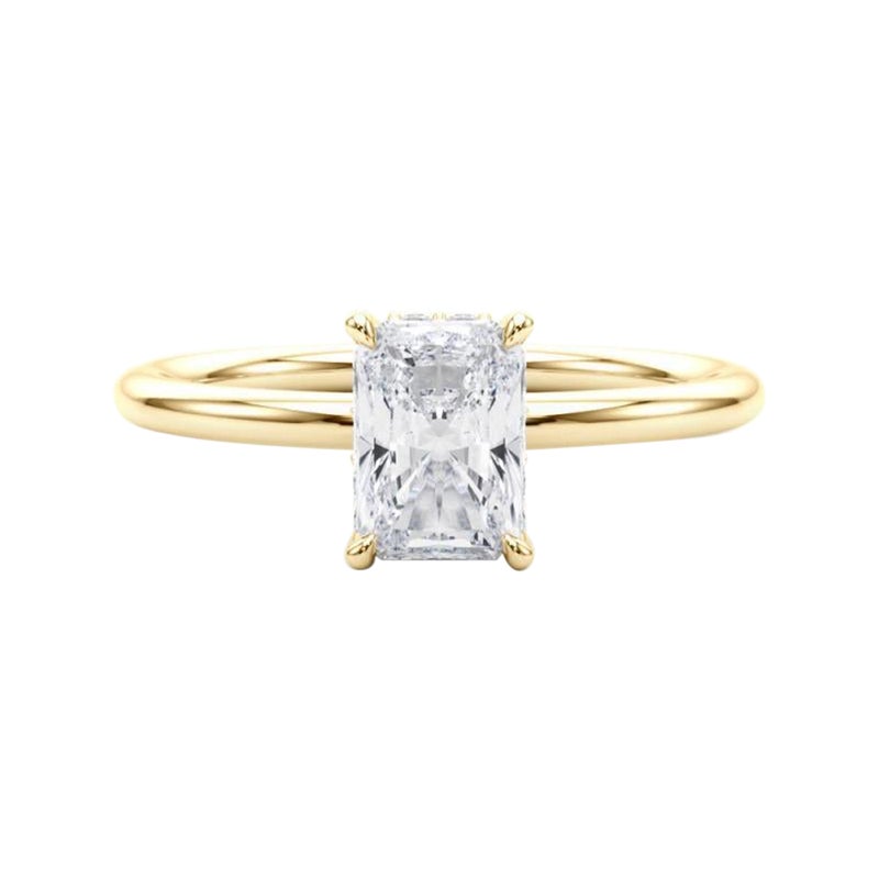 Bague en or jaune 18K certifiée GIA 0,9 carat Halo caché rayonnant diamant
