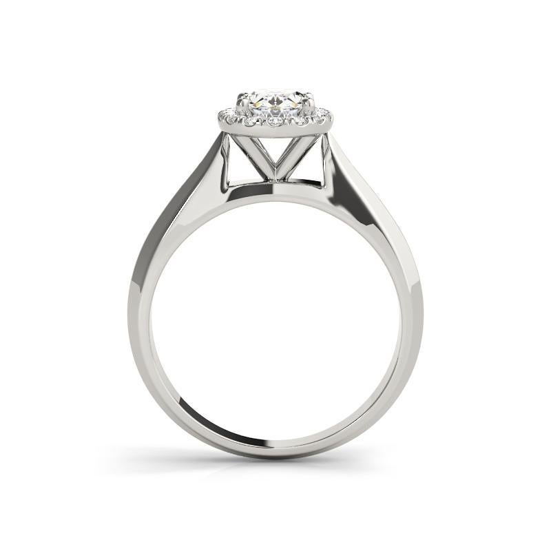 Donna GIA Certified 0.9 Carat Knife Edge Band Oval Halo 18K White Gold Diamond Ring in vendita