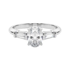 GIA Certified 0.9 Carat Oval & Baguette Classic 3-Stone Diamond Ring