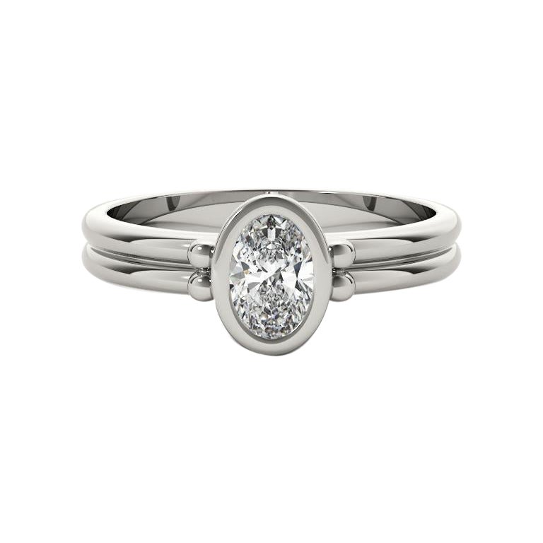 GIA Certified 0.9 Carat Oval Bezel Solitaire Double Band Platinum Diamond Ring