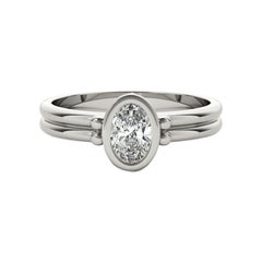 GIA Certified 0.9 Carat Oval Bezel Solitaire Double Band Platinum Diamond Ring