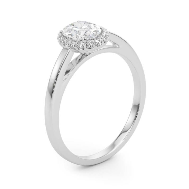 Donna GIA Certificato 0,9 Carati Cattedrale aureola ovale  Anello con diamante in vendita