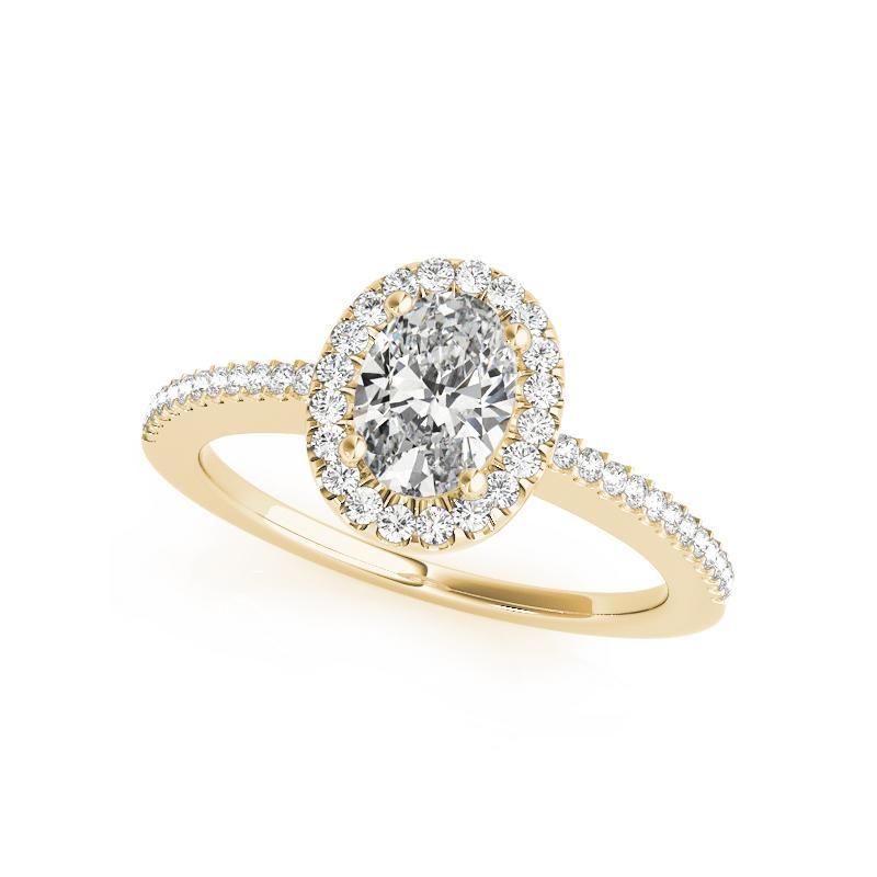 Taille ovale Bague en or jaune 18 carats certifiée GIA 0,9 carat ovale Halo French Pave en vente