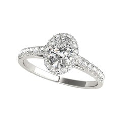 GIA Certified 0.9 Carat Oval Halo Pave Cathedral 18K White Diamond Ring
