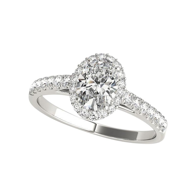 GIA Certificato 0.9 Carati Oval Halo Pave Cathedral  Anello con diamante