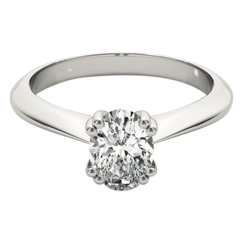 Bague diamant en platine certifiée GIA 0.9 carat solitaire ovale Tulipe Cathédrale