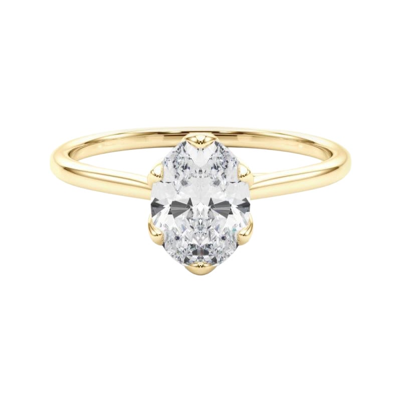 Bague diamant cathédrale Tulip solitaire ovale de 0.9 carat certifiée GIA