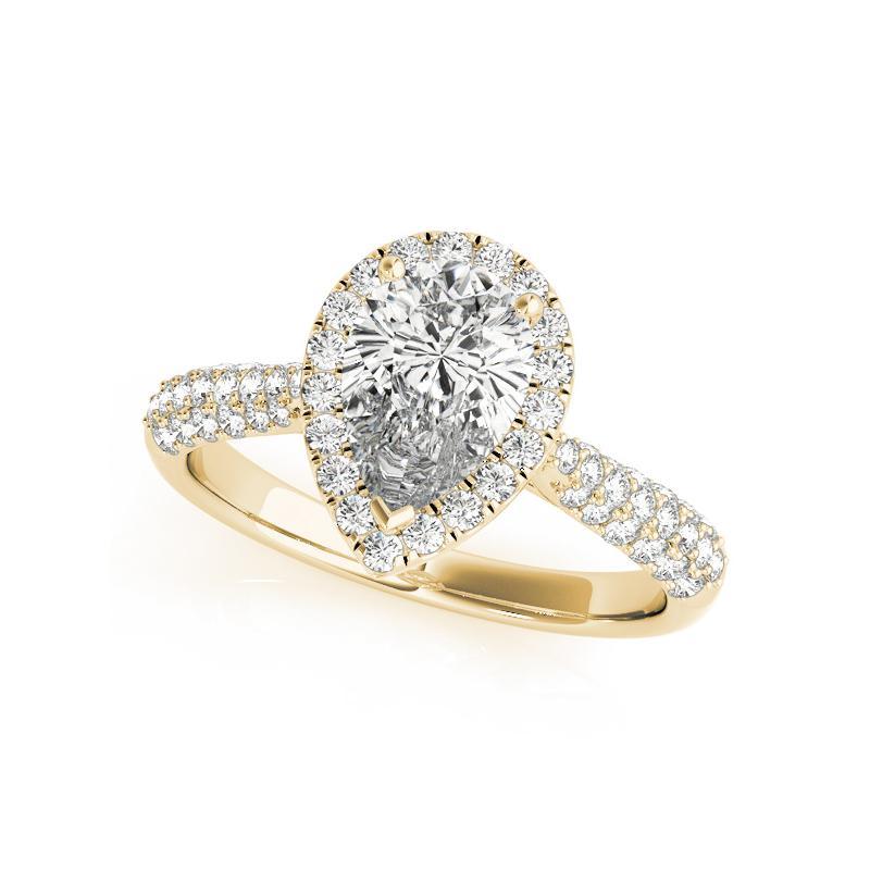 Taille poire GIA Certified 0.9 Carat Pear Halo Multi-Row 18K Yellow Gold Diamond Ring en vente