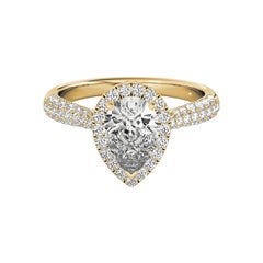 GIA Certified 0.9 Carat Pear Halo Multi-Row 18K Yellow Gold Diamond Ring
