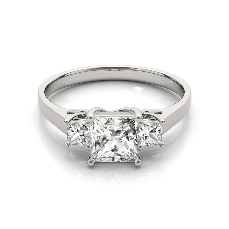 GIA Certified 0.9 Carat Princess Cut Three-Stone 18K White Gold Diamond Ring