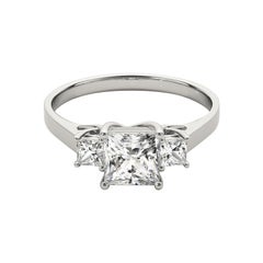 GIA Certified 0.9 Carat Princess Cut Three-Stone 18K White Gold Diamond Ring
