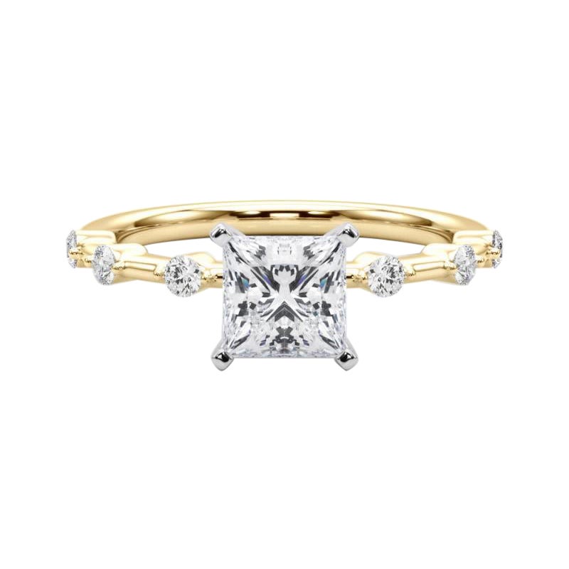 Anillo de diamantes en caña de bambú con diamante princesa de 0.9 quilates certificado por GIA