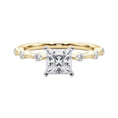 Anillo de diamantes en caña de bambú con diamante princesa de 0.9 quilates certificado por GIA
