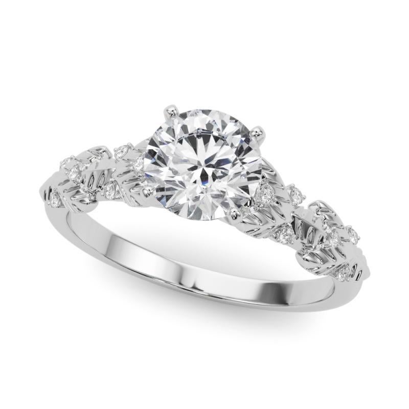 Taglio rotondo GIA Certified 0,9 Carat Round Garden Leaf Cluster Anello con diamanti in oro bianco 18K in vendita