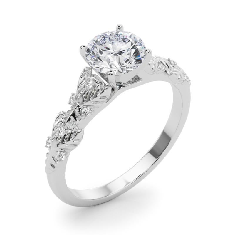 Donna GIA Certified 0,9 Carat Round Garden Leaf Cluster Anello con diamanti in oro bianco 18K in vendita