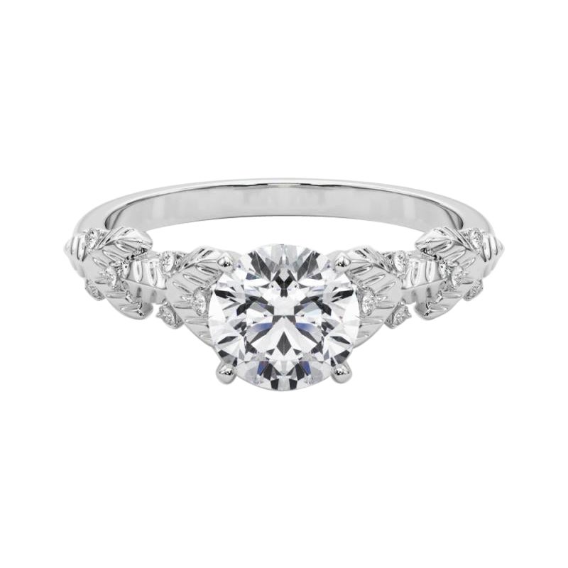 GIA Certified 0,9 Carat Round Garden Leaf Cluster Anello con diamanti in oro bianco 18K