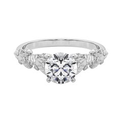 GIA Certified 0,9 Carat Round Garden Leaf Cluster Anello con diamanti in oro bianco 18K