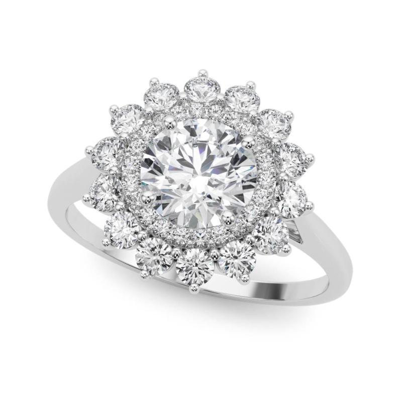 Taglio rotondo GIA Certified 0.9 Carat Round Halo Sunflower Cluster Diamond Ring in vendita