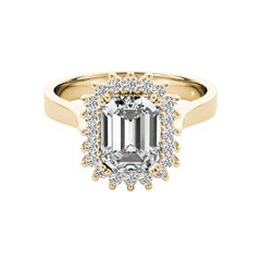 GIA Certified 0.9 Carat Vintage Emerald Halo Cluster Diamond Ring
