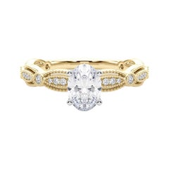 GIA Certified 0.9 Carat Vintage Oval Milgrain Band Diamond Ring