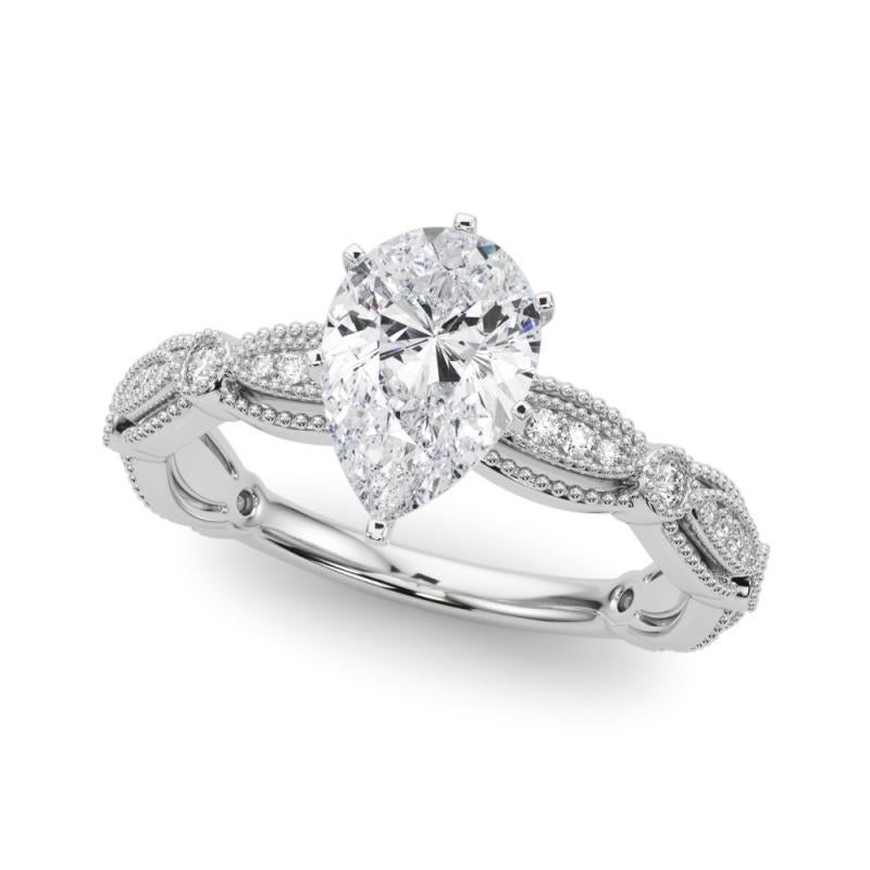 Taglio a goccia GIA Certificato 0,9 Carati Vintage Pear Milgrain Band Anello di diamanti in platino in vendita