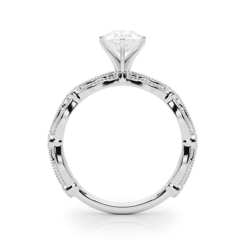GIA Certificato 0,9 Carati Vintage Pear Milgrain Band Anello di diamanti in platino In condizioni Nuovo in vendita a New York, NY