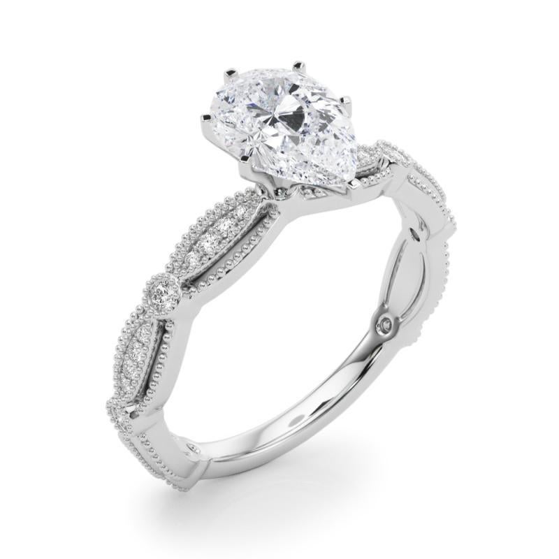 Donna GIA Certificato 0,9 Carati Vintage Pear Milgrain Band Anello di diamanti in platino in vendita