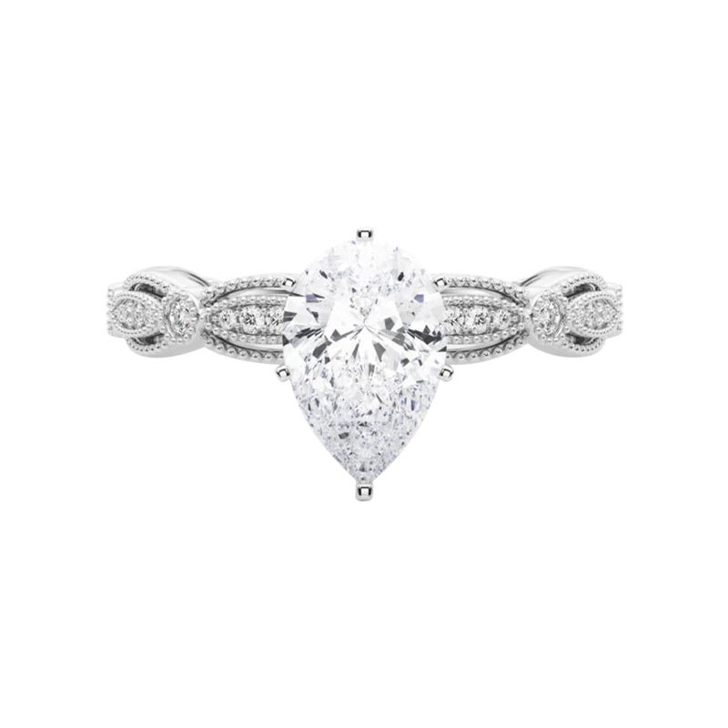 GIA Certified 0.9 Carat Vintage Pear Milgrain Band Platinum Diamond Ring