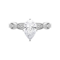 GIA Certified 0.9 Carat Vintage Pear Milgrain Band Platinum Diamond Ring