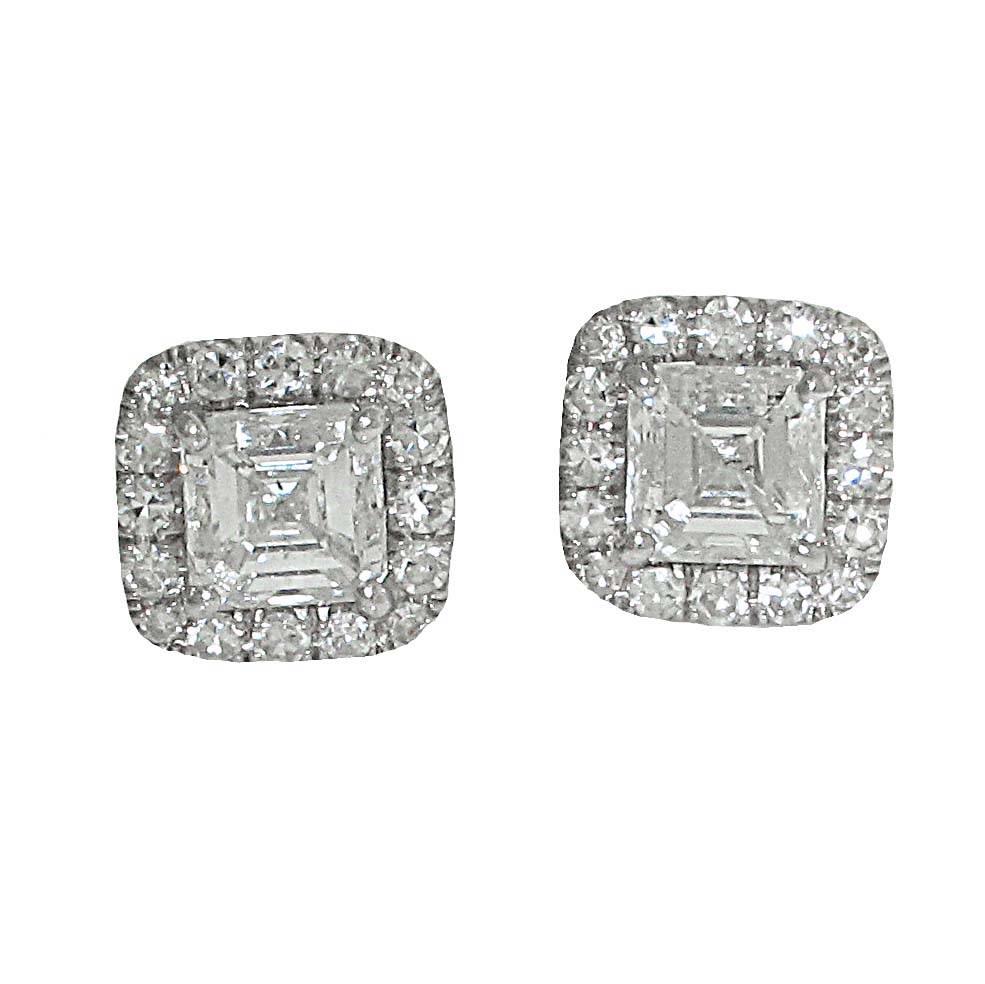 GIA Certified 0.90 Carat and 0.90 Carat Square Emerald Cut Diamond Earrings, 