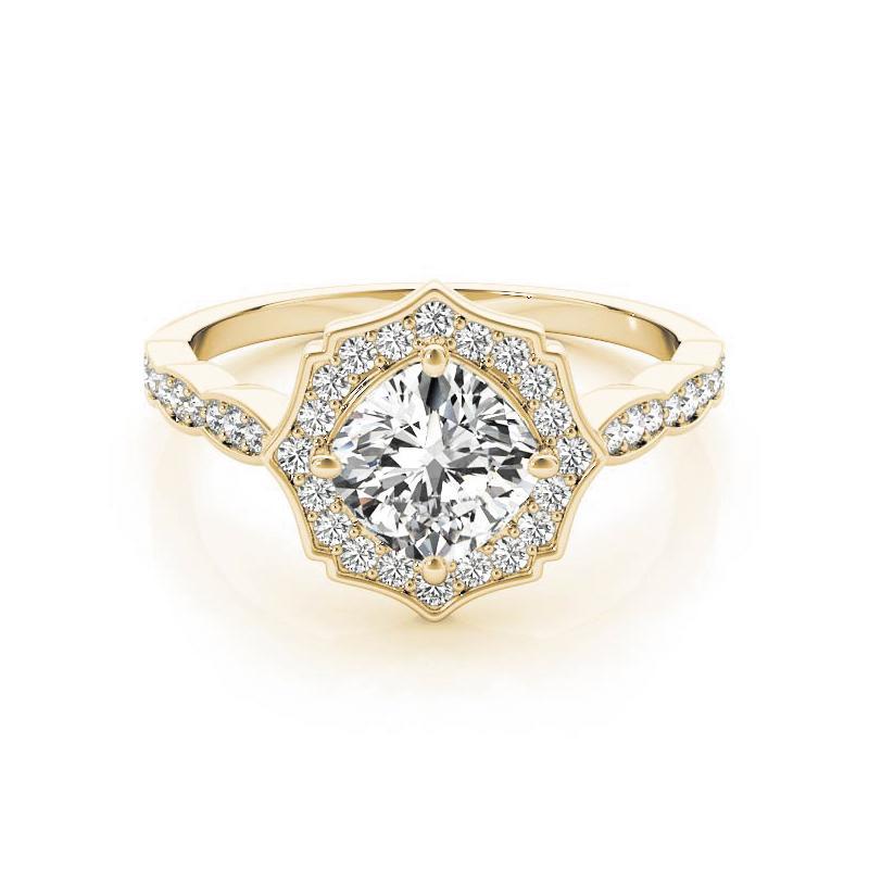 GIA zertifiziert 0,90 Karat Cushion Halo Korb Kathedrale Diamantring im Zustand „Neu“ im Angebot in New York, NY