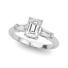 GIA Certified 0.90 Carat Emerald & Baguette Three-Stone Platinum Diamond Ring
