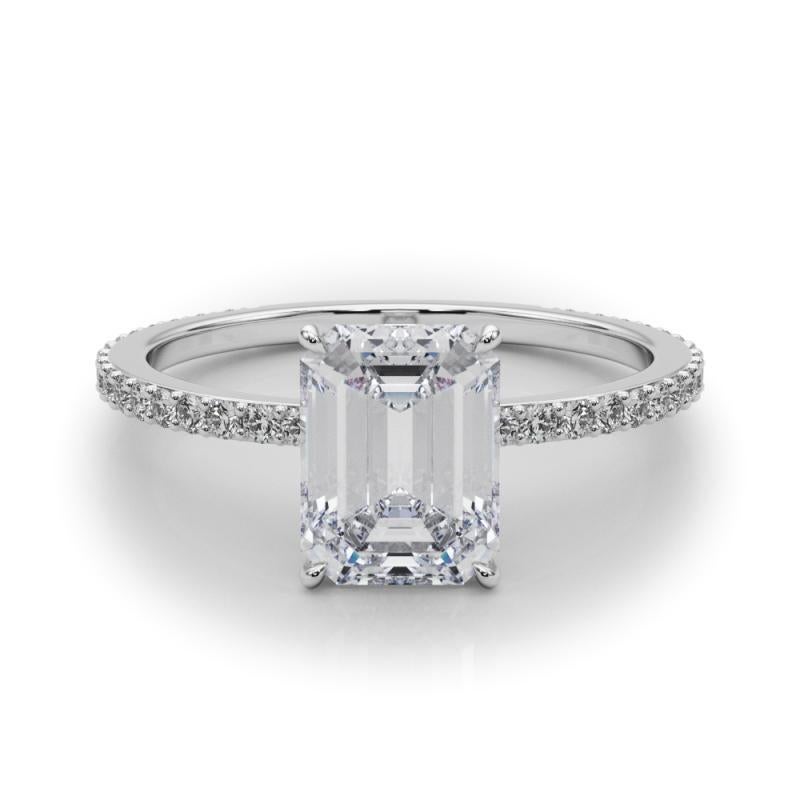 GIA Certificado 0.90 Quilates Esmeralda Oculta Halo Pave Banda Anillo Diamante