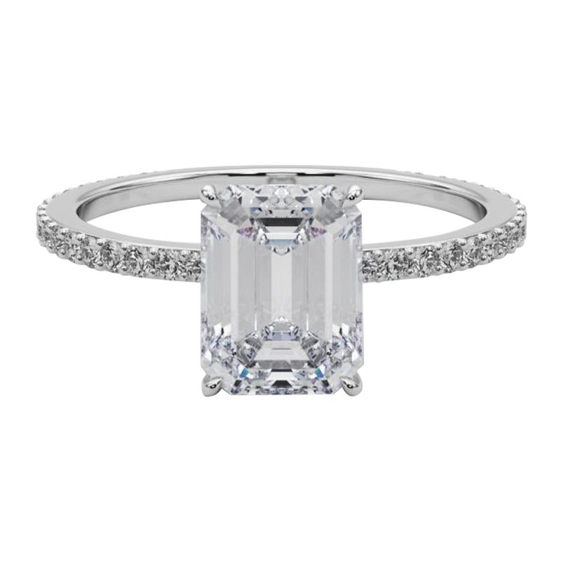 GIA Certificado 0.90 Quilates Esmeralda Oculta Halo Pave Banda Anillo Diamante