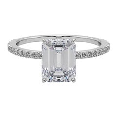 GIA Certified 0.90 Carat Emerald Hidden Halo Pave Band Diamond Ring