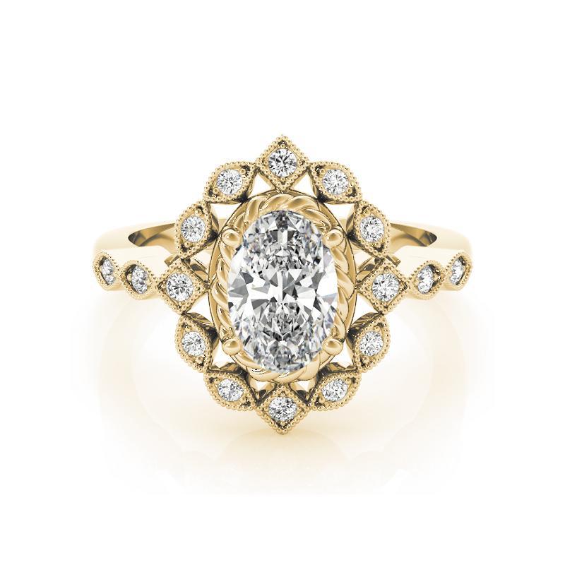 GIA zertifiziert 0,90 Karat Oval Double Halo Flower 18K Gelbgold Diamantring (Ovalschliff) im Angebot