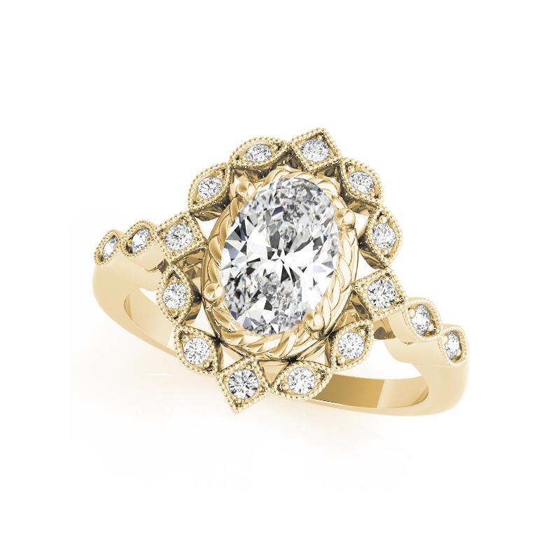 GIA zertifiziert 0,90 Karat Oval Double Halo Flower 18K Gelbgold Diamantring im Zustand „Neu“ im Angebot in New York, NY