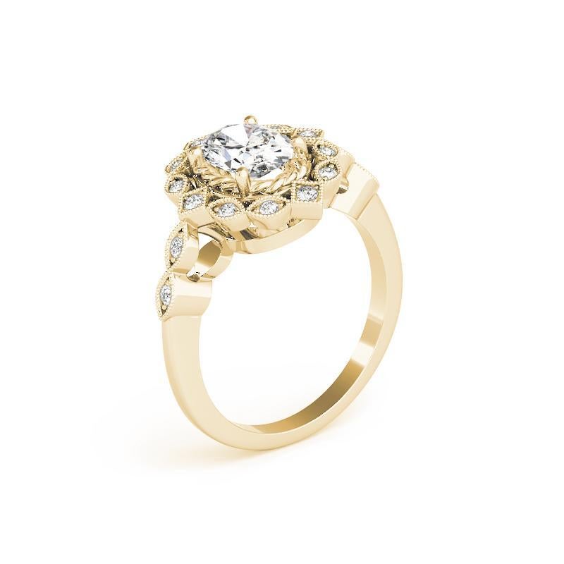GIA zertifiziert 0,90 Karat Oval Double Halo Flower 18K Gelbgold Diamantring im Angebot 1