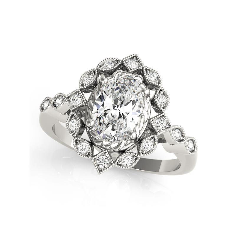 GIA Certified 0.90 Carat Oval Double Halo Flower  Diamond Ring In New Condition For Sale In New York, NY