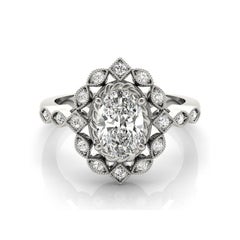 Fleur ovale double halo de 0,90 carat certifiée GIA  Bague en diamant