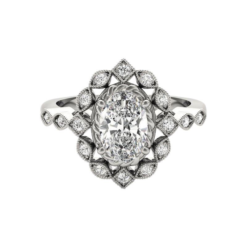GIA Certified 0.90 Carat Oval Double Halo Flower  Diamond Ring