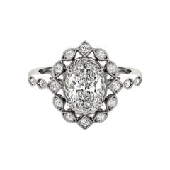 GIA Certified 0.90 Carat Oval Double Halo Flower  Diamond Ring
