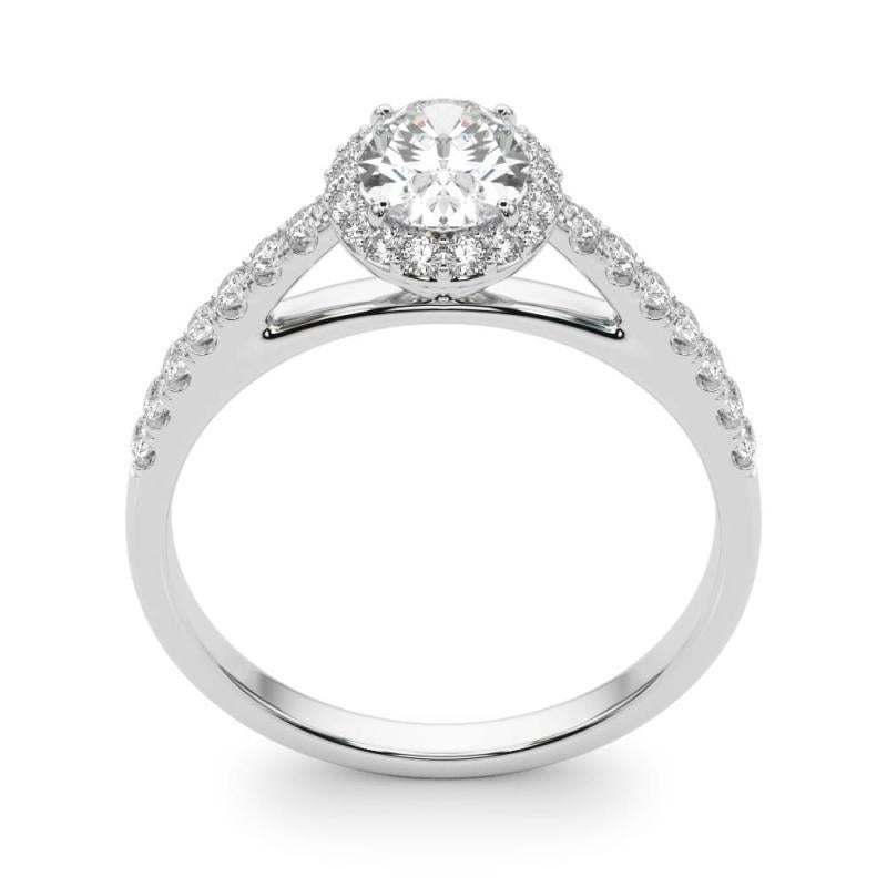 GIA Certified 0,90 Carat Oval Halo Pave Cathedral 18K White Diamond Ring In condizioni Nuovo in vendita a New York, NY